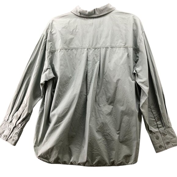 Zara Oversized Button Up Shirt Womens L Sage Green Cotton Long Sleeve - Picture 2 of 9